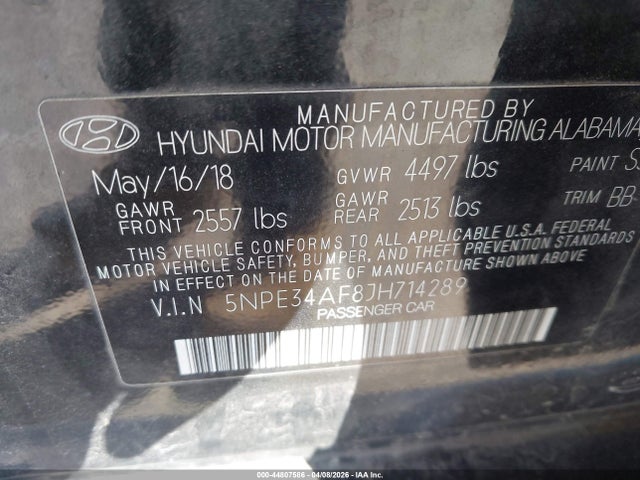 Продаж на аукціоні авто 2018 Hyundai Sonata Limited, vin: 5NPE34AF8JH714289, номер лоту: 44807586