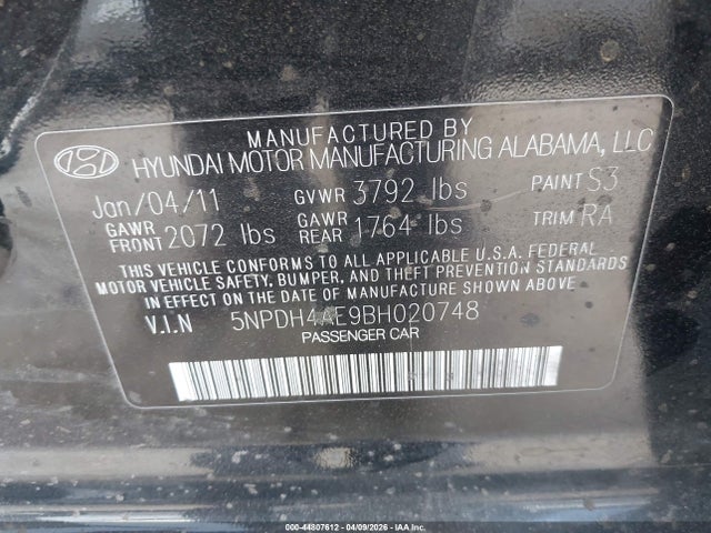 Продажа на аукционе авто 2011 Hyundai Elantra Gls, vin: 5NPDH4AE9BH020748, номер лота: 44807612