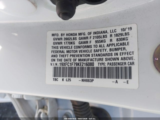 Honda Civic Ex-l 2019 19XFC1F79KE216080 Image 9
