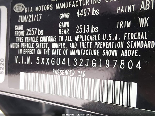 5XXGU4L32JG197804 KIA OPTIMA EX