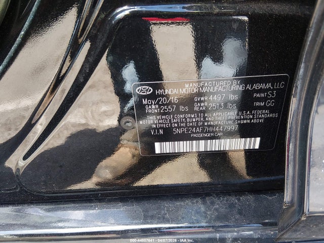 Aukcja sprzedaży 2017 Hyundai Sonata Se, vin: 5NPE24AF7HH447997, numer aukcji: 44807641