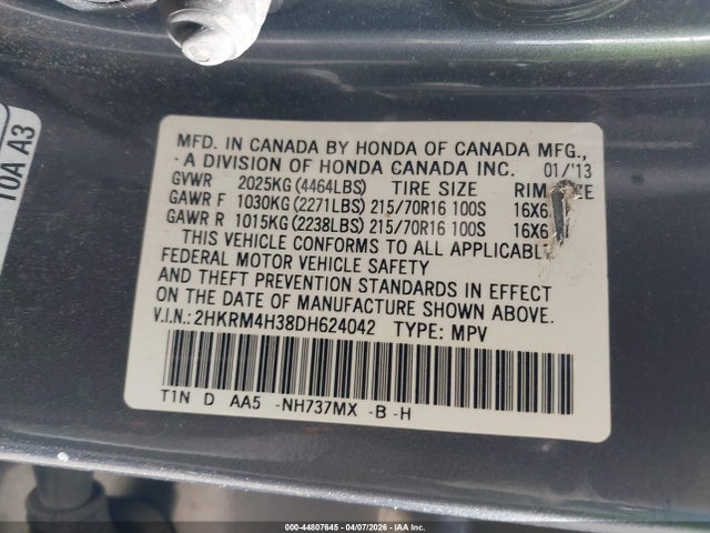 Продаж на аукціоні авто 2013 Honda Cr-v Lx, vin: 2HKRM4H38DH624042, номер лоту: 44807645