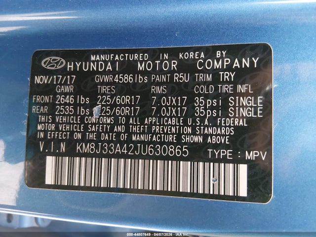 2018 Hyundai Tucson Sel Plus მანქანა იყიდება აუქციონზე, vin: KM8J33A42JU630865, აუქციონის ნომერი: 44807649