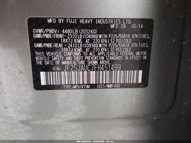 Продаж на аукціоні авто 2015 Subaru Forester 2.5i Touring, vin: JF2SJAUC7FH451499, номер лоту: 44807653