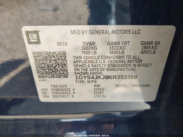 2019 Cadillac Escalade Esv Premium Luxury მანქანა იყიდება აუქციონზე, vin: 1GYS4JKJ8KR353359, აუქციონის ნომერი: 44807668