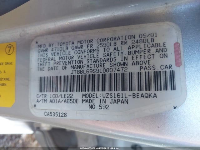 44807676 :رقم المزاد ، JT8BL69S910007472 vin ، 2001 Lexus Gs 430 مزاد بيع