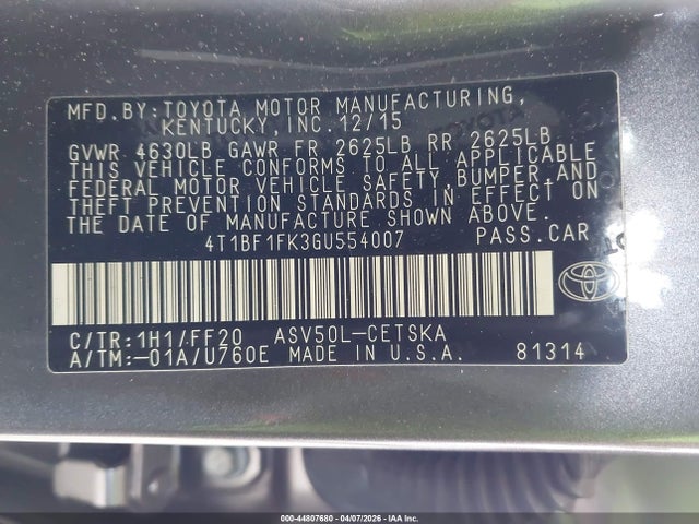 Toyota CAMRY SE 2016 4T1BF1FK3GU554007 Image 9