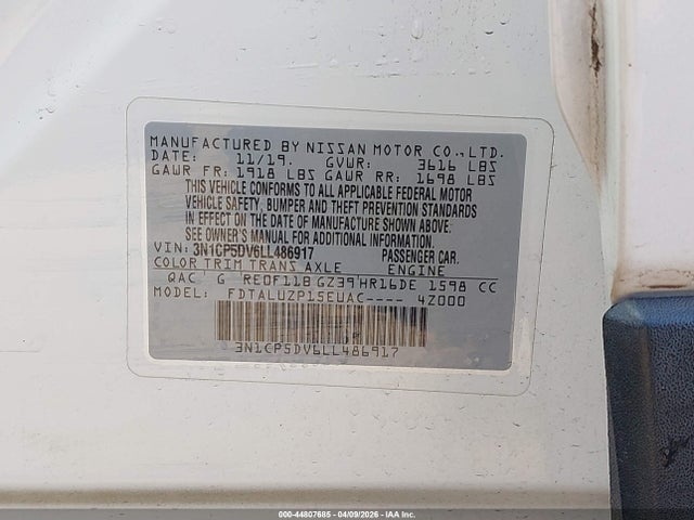 44807685 :رقم المزاد ، 3N1CP5DV6LL486917 vin ، 2020 Nissan Kicks Sr Xtronic Cvt مزاد بيع