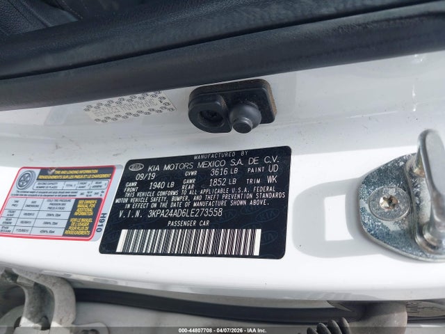 44807708 :رقم المزاد ، 3KPA24AD6LE273558 vin ، 2020 Kia Rio S مزاد بيع