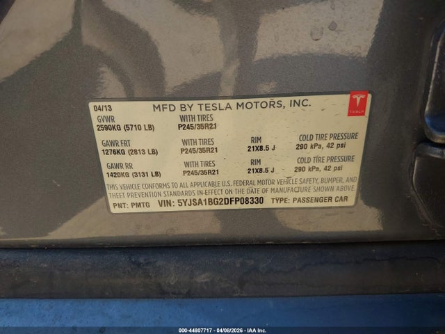 Aukcja sprzedaży 2013 Tesla Model S, vin: 5YJSA1BG2DFP08330, numer aukcji: 44807717