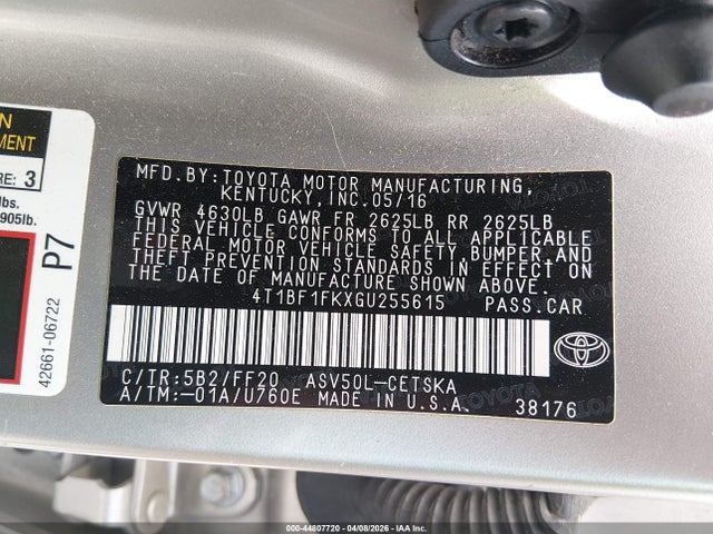 Aukcja sprzedaży 2016 Toyota Camry Se, vin: 4T1BF1FKXGU255615, numer aukcji: 44807720