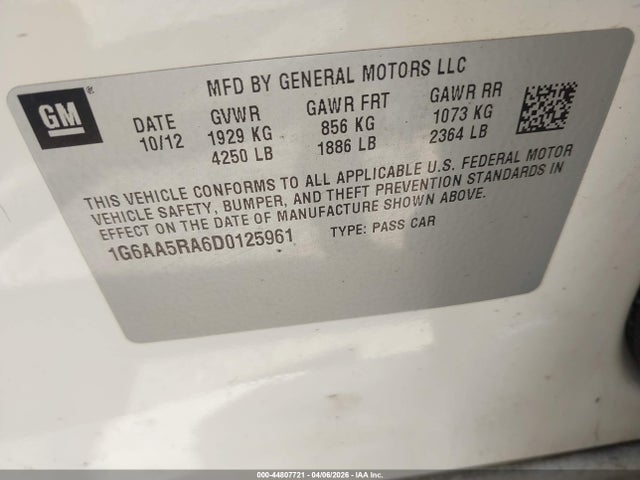 Aukcja sprzedaży 2013 Cadillac Ats Standard, vin: 1G6AA5RA6D0125961, numer aukcji: 44807721