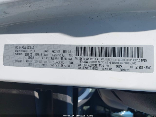 3C6TRVDG4KE518024 RAM Promaster 2500 High Roof 159 Wb