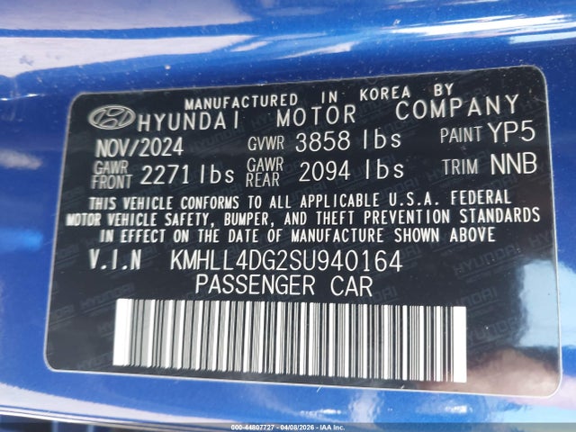 44807727 :رقم المزاد ، KMHLL4DG2SU940164 vin ، 2025 Hyundai Elantra Se مزاد بيع