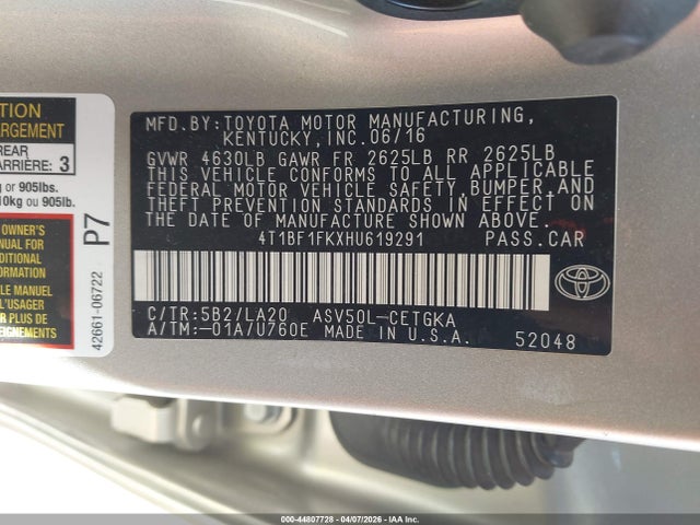 4T1BF1FKXHU619291 Toyota CAMRY XLE