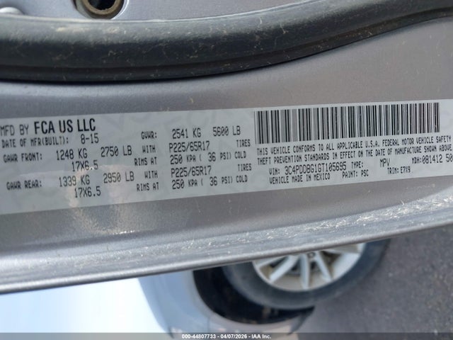 Продаж на аукціоні авто 2016 Dodge Journey Sxt, vin: 3C4PDDBG1GT105695, номер лоту: 44807733