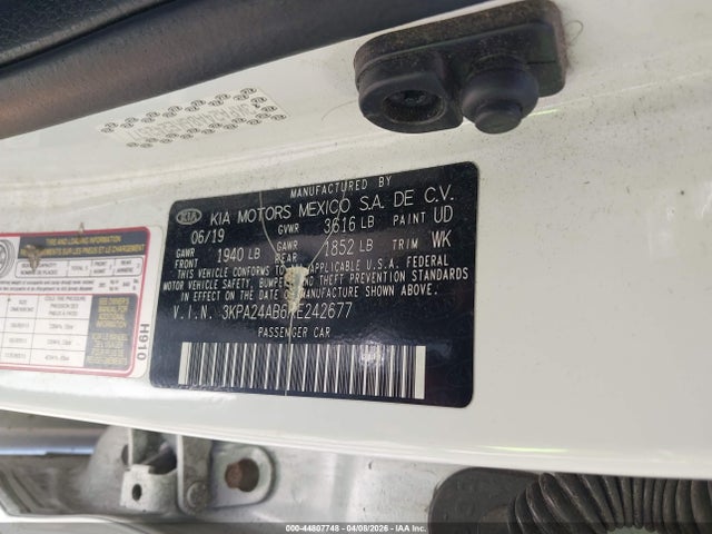 Aukcja sprzedaży 2019 Kia Rio Lx, vin: 3KPA24AB6KE242677, numer aukcji: 44807748