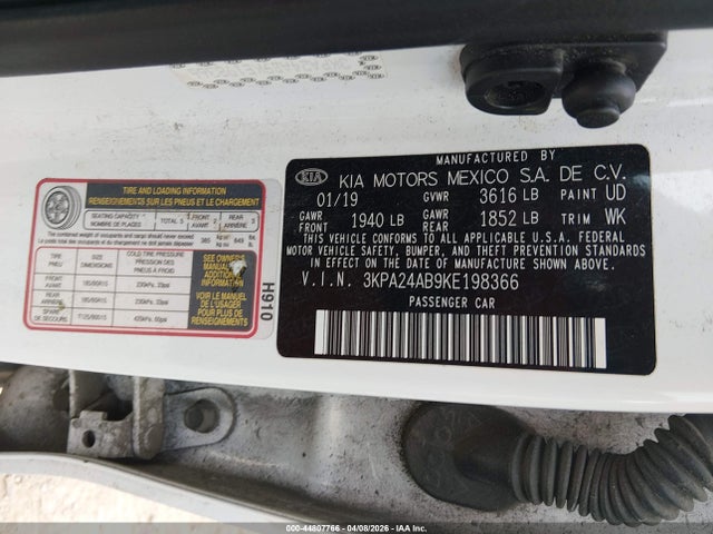 44807766 :رقم المزاد ، 3KPA24AB9KE198366 vin ، 2019 Kia Rio S مزاد بيع