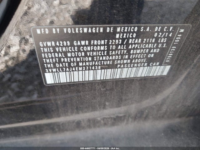 2014 Volkswagen Jetta 2.0l Tdi მანქანა იყიდება აუქციონზე, vin: 3VWLL7AJ4EM271438, აუქციონის ნომერი: 44807771