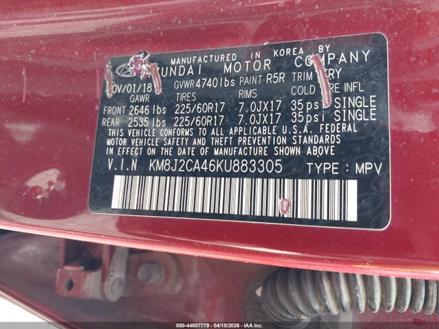 Продажа на аукционе авто 2019 Hyundai Tucson Se, vin: KM8J2CA46KU883305, номер лота: 44807779