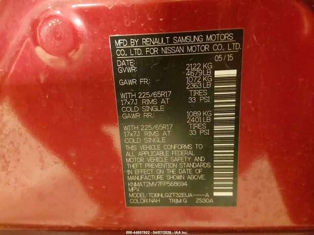 KNMAT2MV7FP568694 Nissan ROGUE SV
