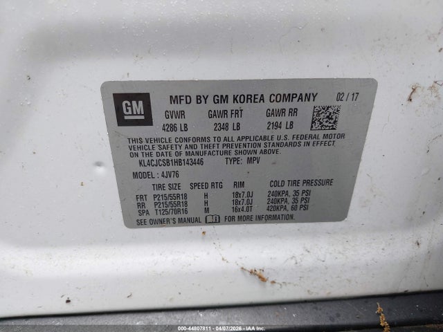 Продажа на аукционе авто 2017 Buick Encore Essence, vin: KL4CJCSB1HB143446, номер лота: 44807811