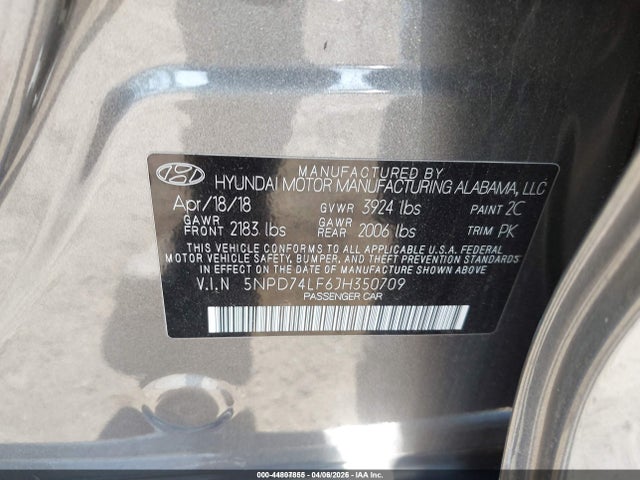 Aukcja sprzedaży 2018 Hyundai Elantra Se, vin: 5NPD74LF6JH350709, numer aukcji: 44807855
