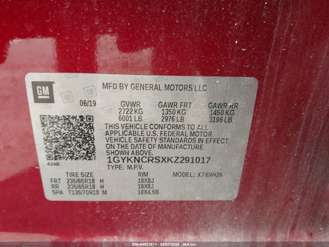 Продаж на аукціоні авто 2019 Cadillac Xt5 Luxury, vin: 1GYKNCRSXKZ291017, номер лоту: 44807871