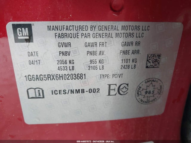 Продаж на аукціоні авто 2017 Cadillac Ats Turbo Base, vin: 1G6AG5RX6H0203681, номер лоту: 44807872