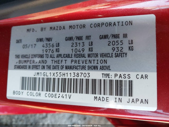 Продаж на аукціоні авто 2017 Mazda Mazda6 Grand Touring, vin: JM1GL1X55H1138703, номер лоту: 44807885