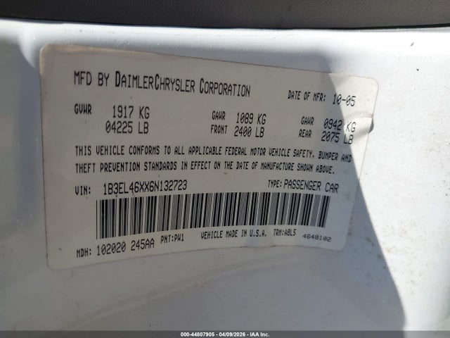 Продаж на аукціоні авто 2006 Dodge Stratus Sxt, vin: 1B3EL46XX6N132723, номер лоту: 44807905
