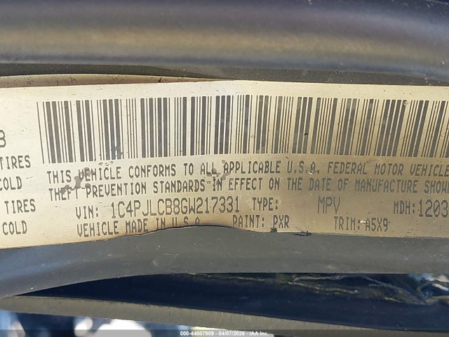 2016 Jeep Cherokee Latitude მანქანა იყიდება აუქციონზე, vin: 1C4PJLCB8GW217331, აუქციონის ნომერი: 44807909