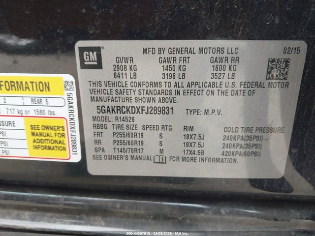 Продажа на аукционе авто 2015 Buick Enclave Premium, vin: 5GAKRCKDXFJ289831, номер лота: 44807915