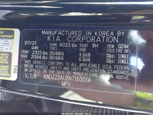 Продажа на аукционе авто 2022 Kia Soul Lx, vin: KNDJ23AU8N7160014, номер лота: 44807938