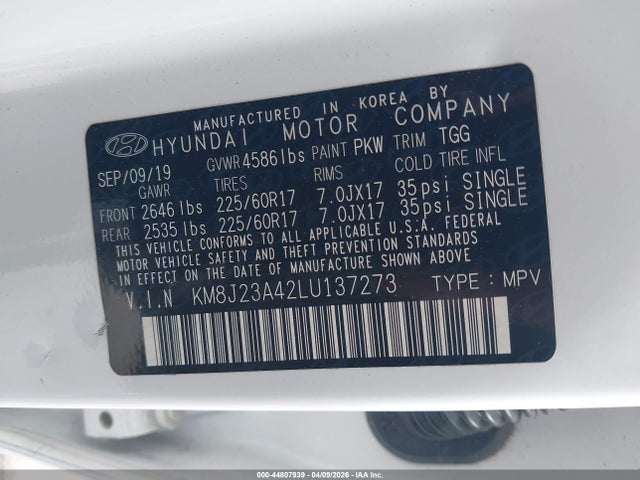 Продаж на аукціоні авто 2020 Hyundai Tucson Se, vin: KM8J23A42LU137273, номер лоту: 44807939