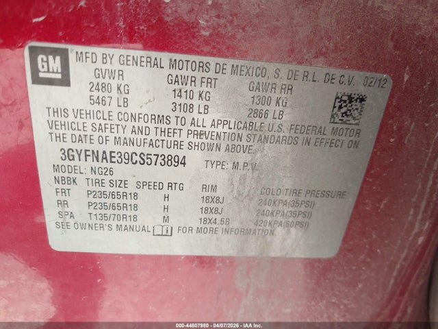 Продажа на аукционе авто 2012 Cadillac Srx Luxury Collection, vin: 3GYFNAE39CS573894, номер лота: 44807980