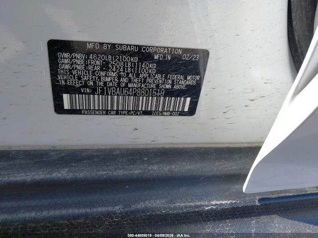 Продажа на аукционе авто 2023 Subaru Wrx Gt, vin: JF1VBAU64P8801519, номер лота: 44808019