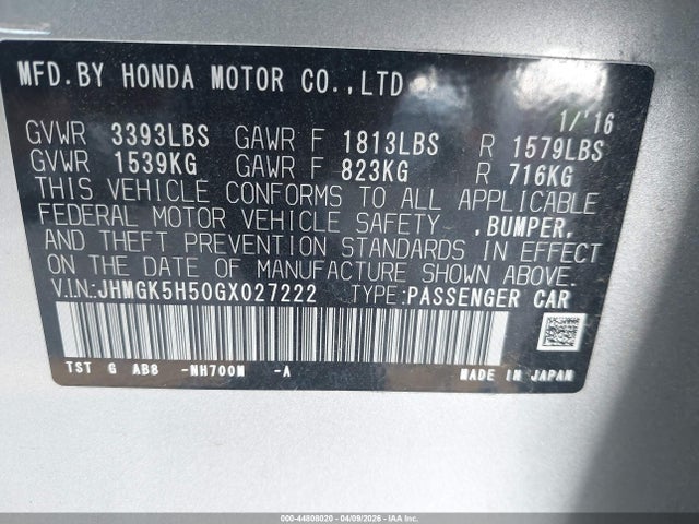 JHMGK5H50GX027222 Honda FIT LX
