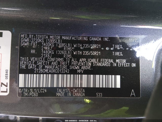 Aukcja sprzedaży 2024 Lexus Rx 500h F Sport Performance, vin: 2T2BCMEA0RC013242, numer aukcji: 44808033
