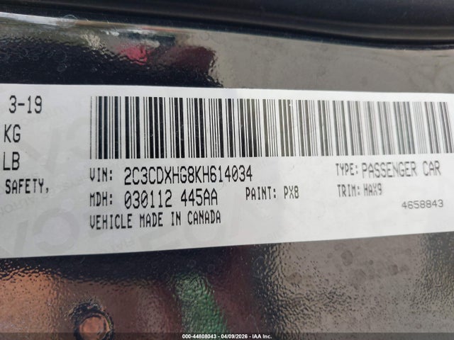 Продажа на аукционе авто 2019 Dodge Charger Gt Rwd, vin: 2C3CDXHG8KH614034, номер лота: 44808043