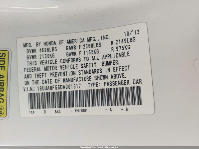 2013 Acura Tl 3.5 მანქანა იყიდება აუქციონზე, vin: 19UUA8F56DA001817, აუქციონის ნომერი: 44808052