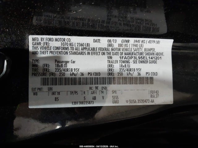 44808054 :رقم المزاد ، 1FADP3L95EL141201 vin ، 2014 Ford Focus St مزاد بيع
