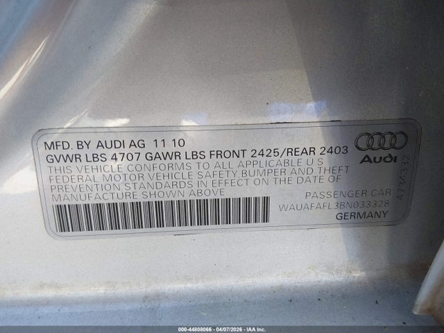 2011 AUDI A4 WAUAFAFL3BN033328 Photo 8