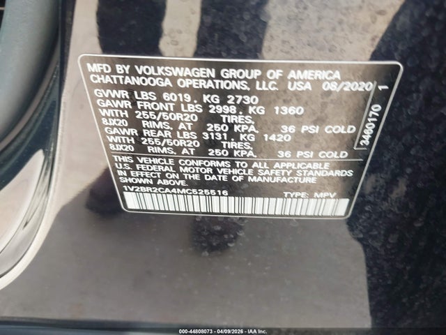 44808073 :رقم المزاد ، 1V2BR2CA4MC525516 vin ، 2021 Volkswagen Atlas 3.6l V6 Sel مزاد بيع