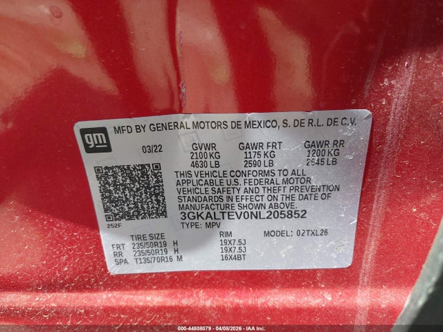 Aukcja sprzedaży 2022 Gmc Terrain Awd Sle, vin: 3GKALTEV0NL205852, numer aukcji: 44808079