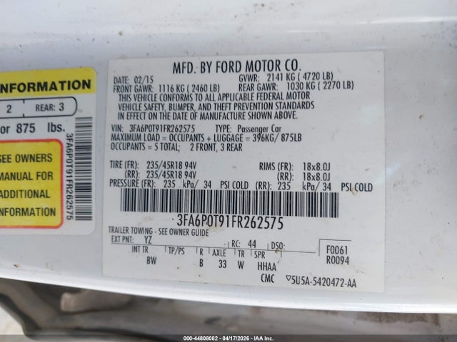 2015 FORD FUSION 3FA6P0T91FR262575 Photo 8