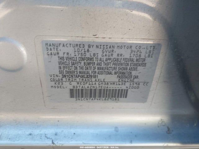 2019 NISSAN VERSA 3N1CN7AP4KL829181 Photo 8