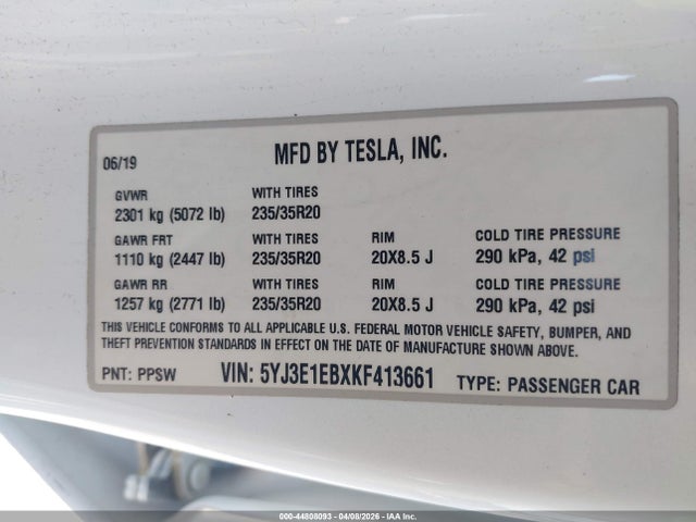 Продажа на аукционе авто 2019 Tesla Model 3 Long Range/performance, vin: 5YJ3E1EBXKF413661, номер лота: 44808093