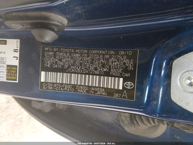 44808108 :رقم المزاد ، JTDKN3DU2A1278810 vin ، 2010 Toyota Prius Ii مزاد بيع