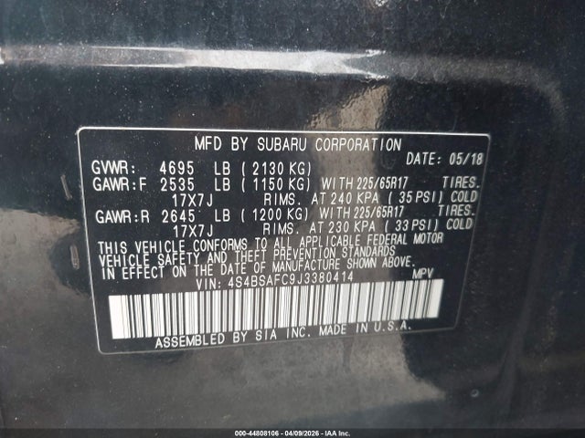 4S4BSAFC9J3380414 Subaru Outback 2.5i Premium